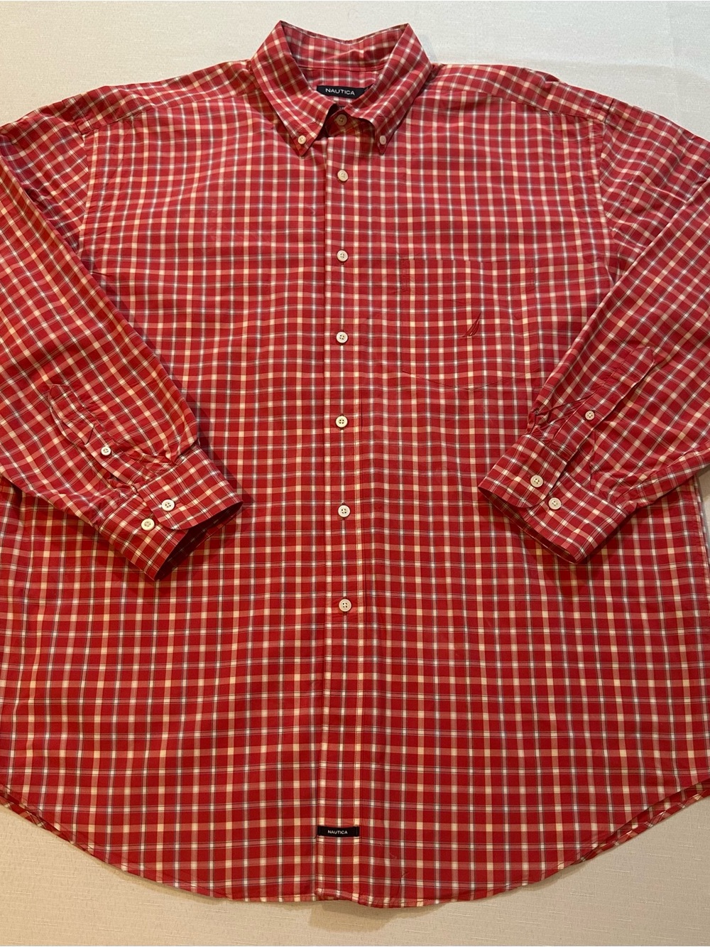 Nautica XXL Red Plaid Cotton Button Down Shirt